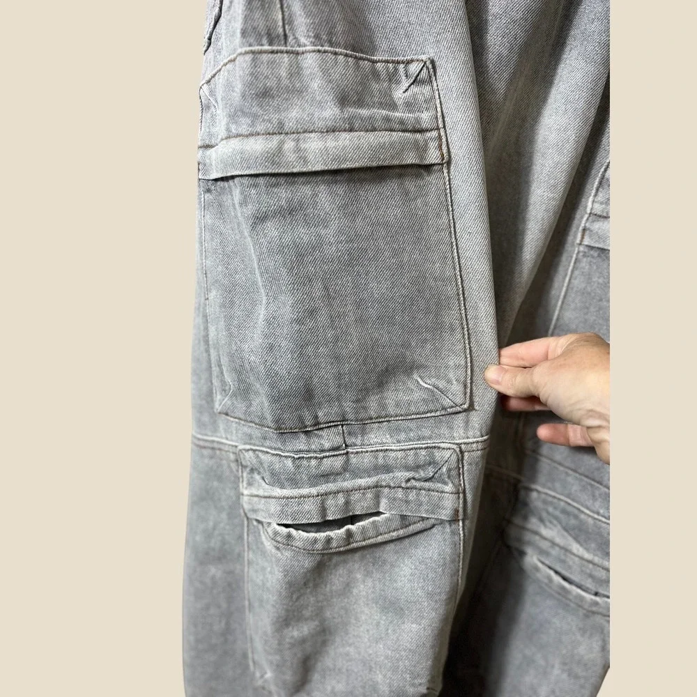 PacSun Baggy Cargo Jeans 34x32 Grey Denim Skater Gorpcore Y2K Streetwear Pant